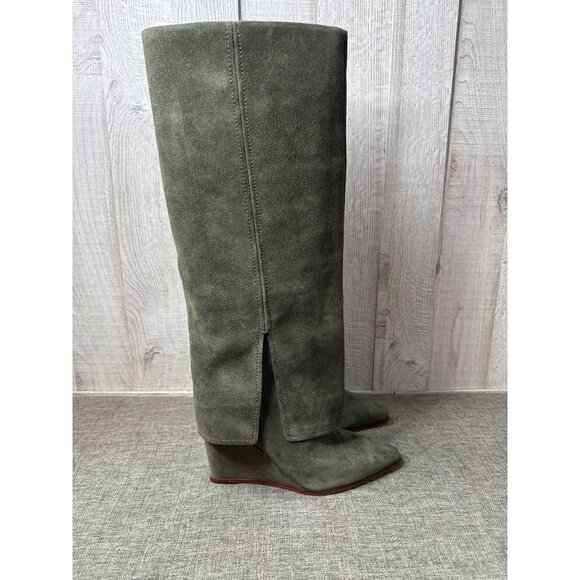 Vince Camuto VC Tibani Forrest Green Womens Sz 8.5 Suede Knee High Wedge Boots - Picture 2 of 12